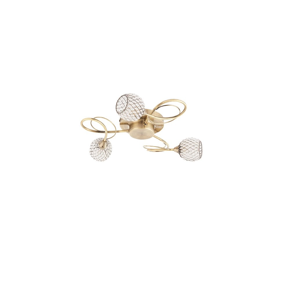 Aherne 3 Light Semi-Flush Fitting in Antique Brass