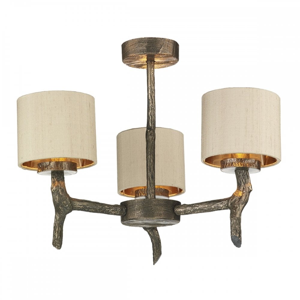Joshua 3 Light Dual Mount Bronze Pendant Taupe Silk Shade
