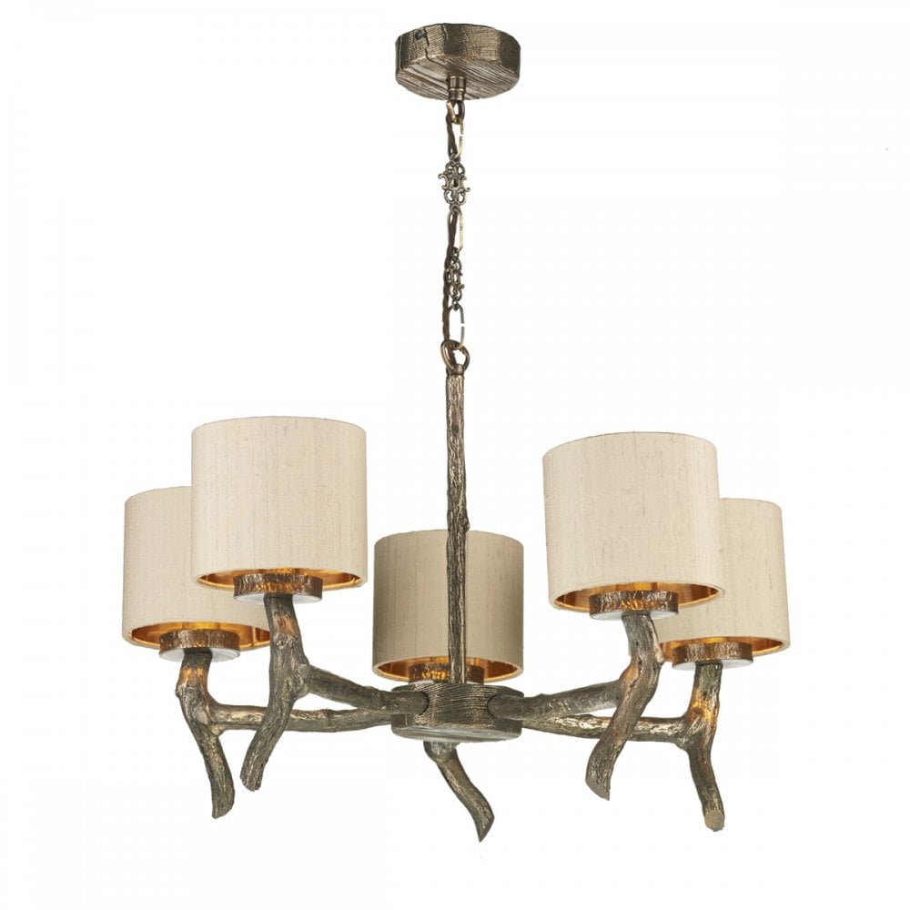 Joshua 5 Light Dual Mount Pendant Bronze Taupe Silk Shades