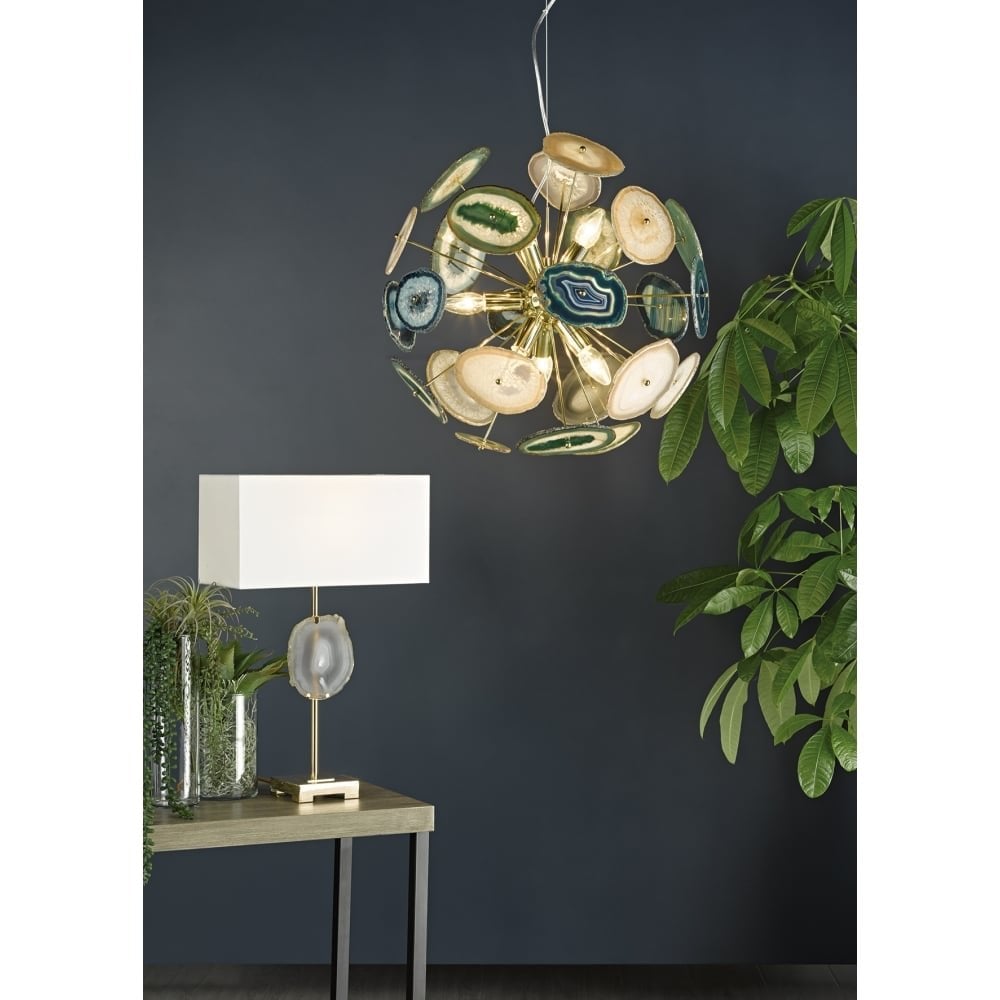 Achates 9 Light Pendant Gold & Agate