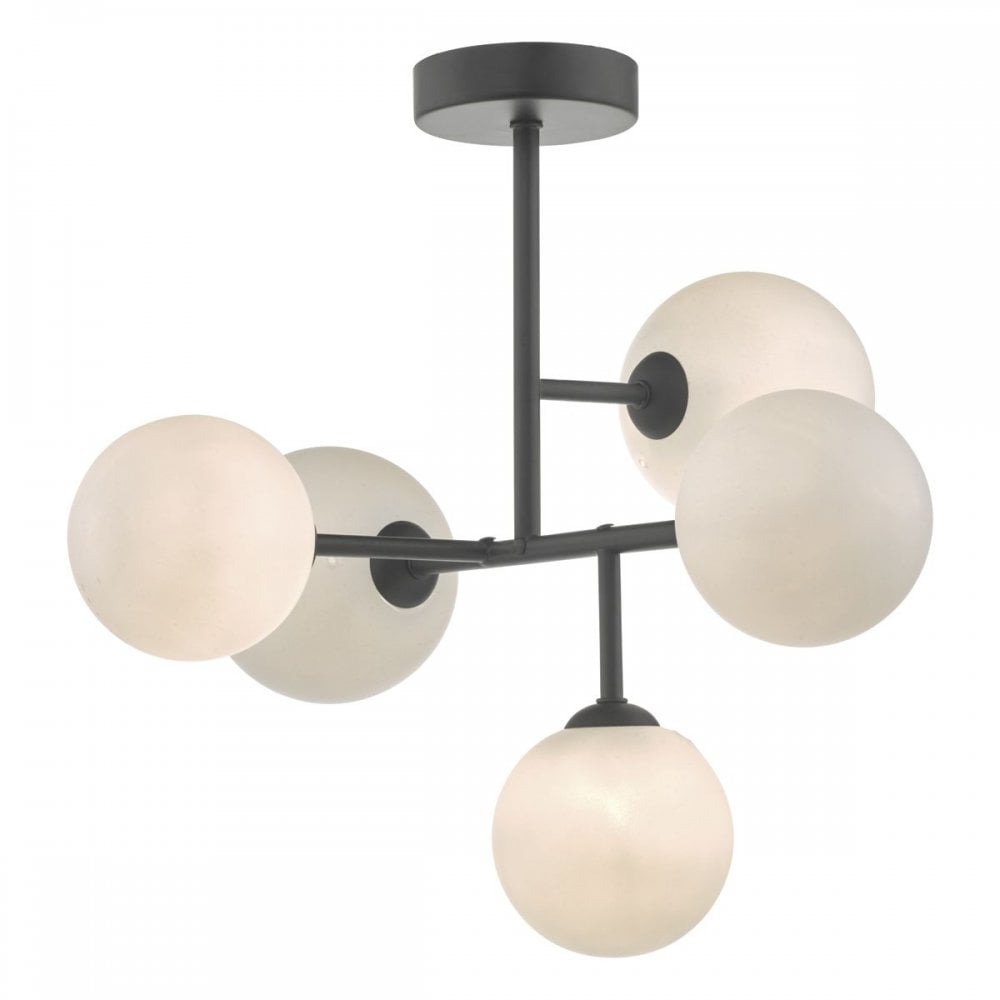 Euan 5 Light Semi-Flush Black & Opal Glass