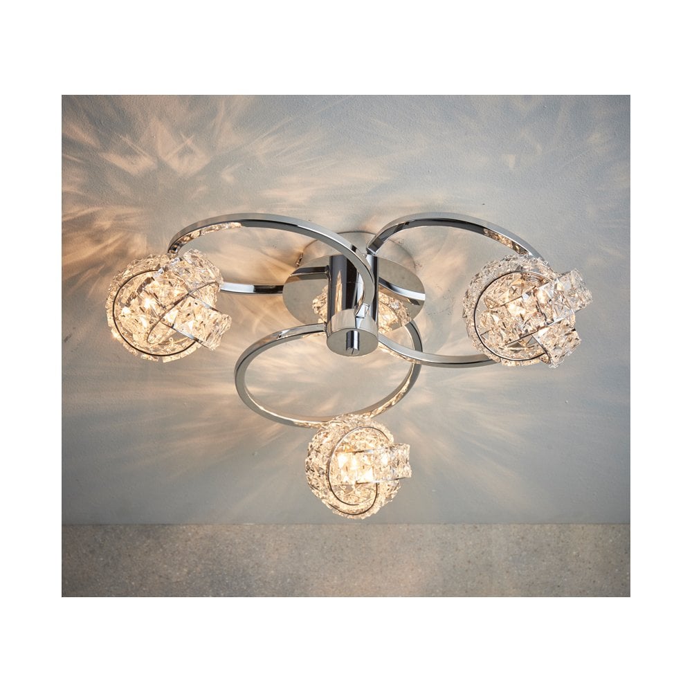 Talia 3 Light Semi Flush with Clear Crystal Glass