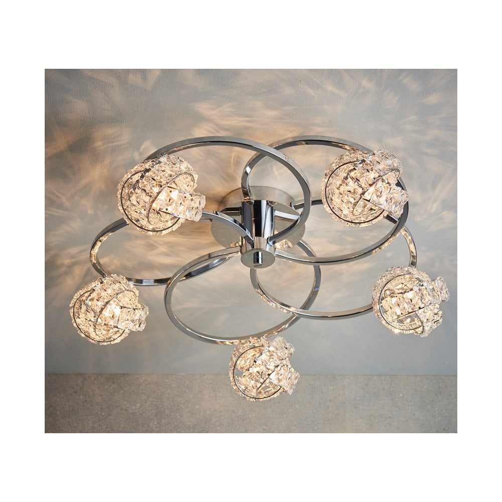 Talia 5 Light Semi Flush with Clear Crystal Glass
