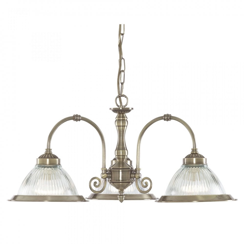 American Diner 3 Light Ceiling Antique Brass Clear Glass