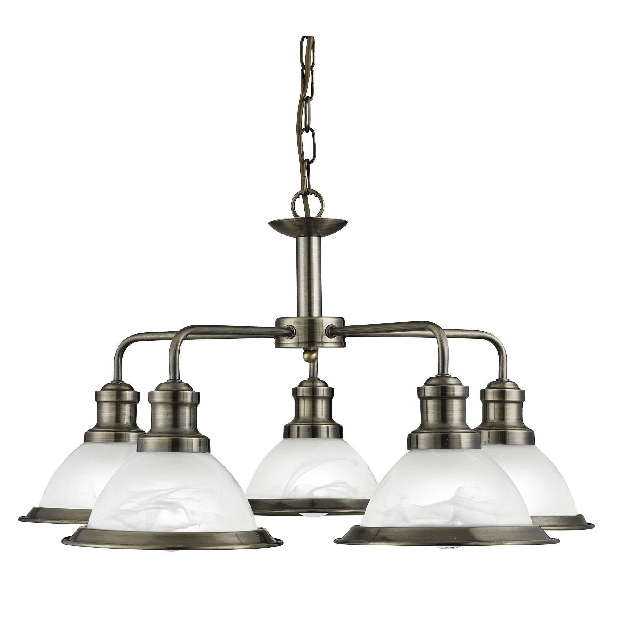 Bistro 5 Light Ceiling Antique Brass and Marble Glass