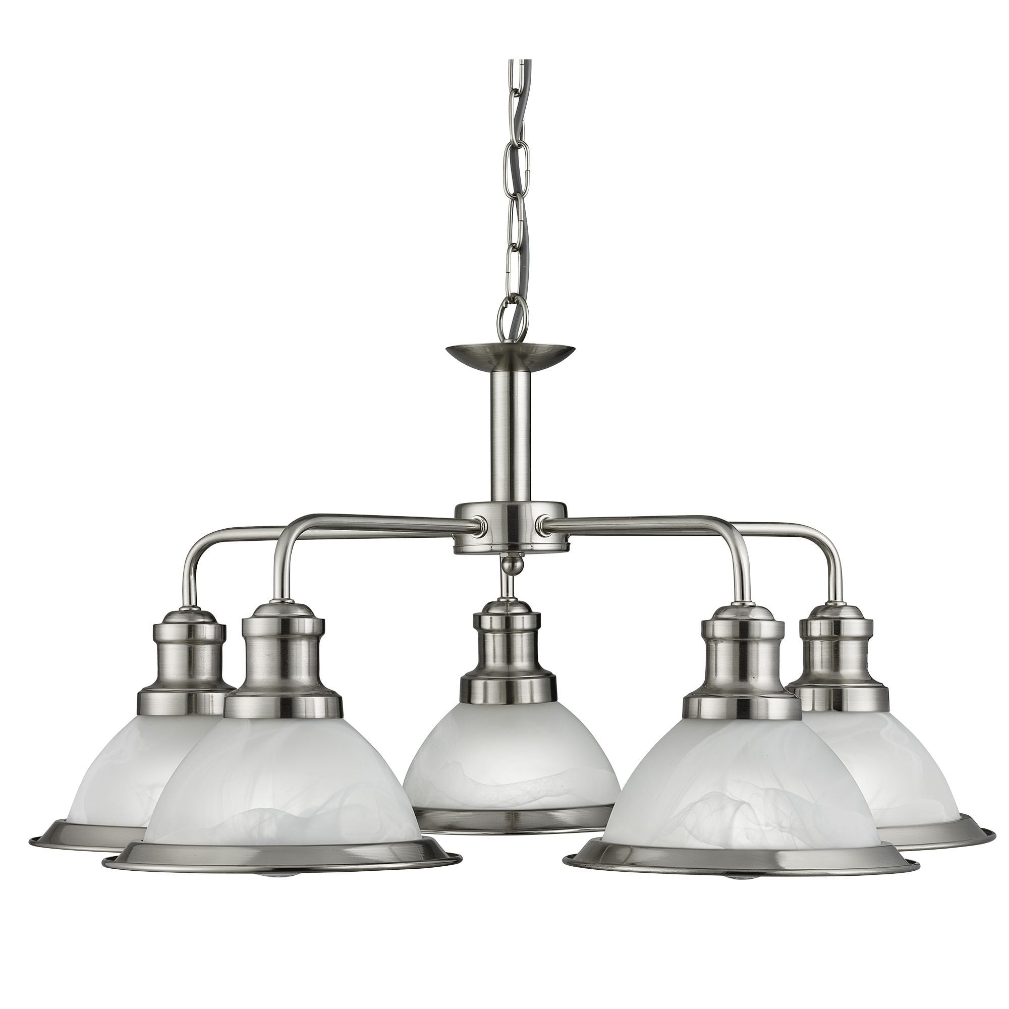 Bistro 5 Light Ceiling Satin Silver and Marble Glass