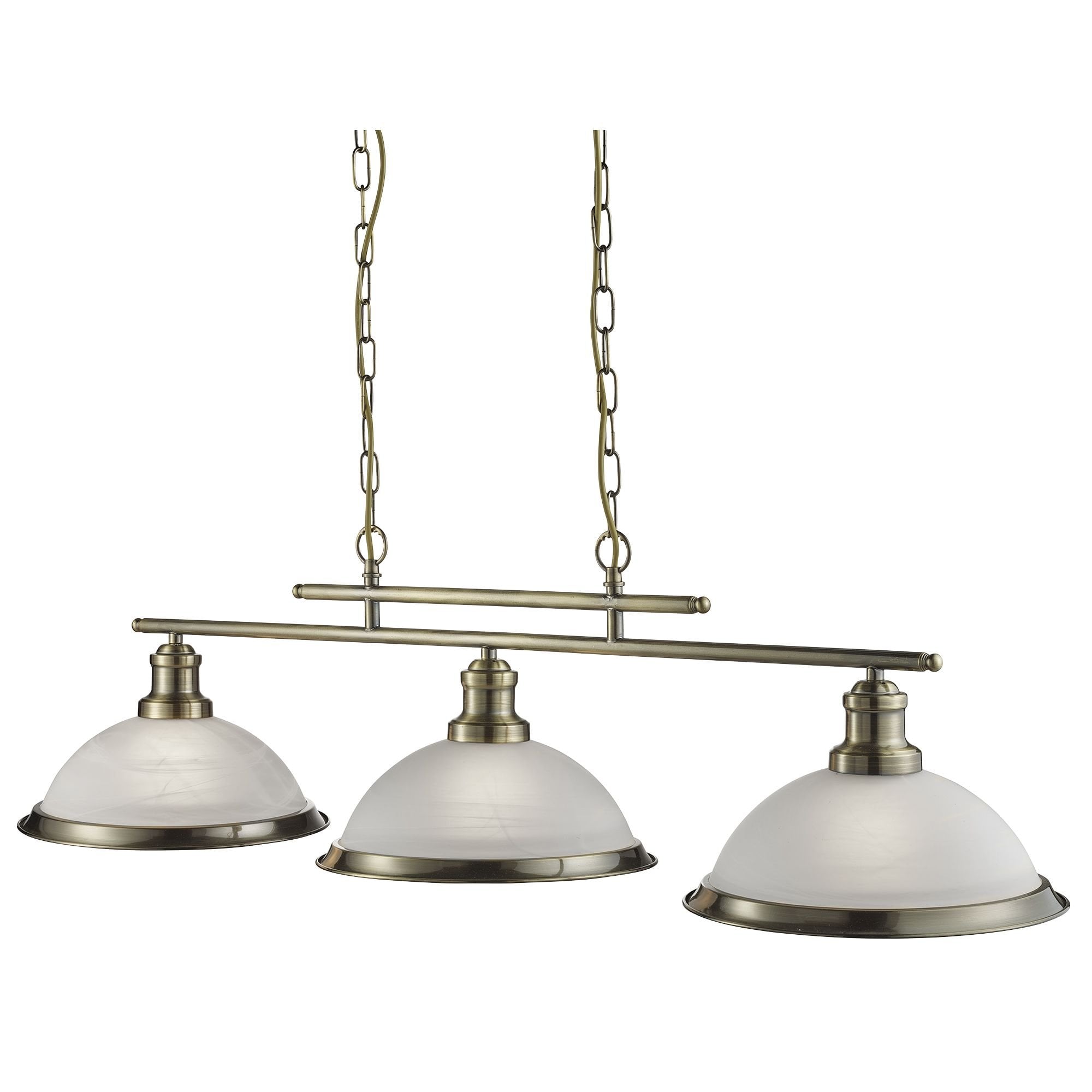 Bistro 3 Light Ceiling Bar Antique Brass and Marble Glass