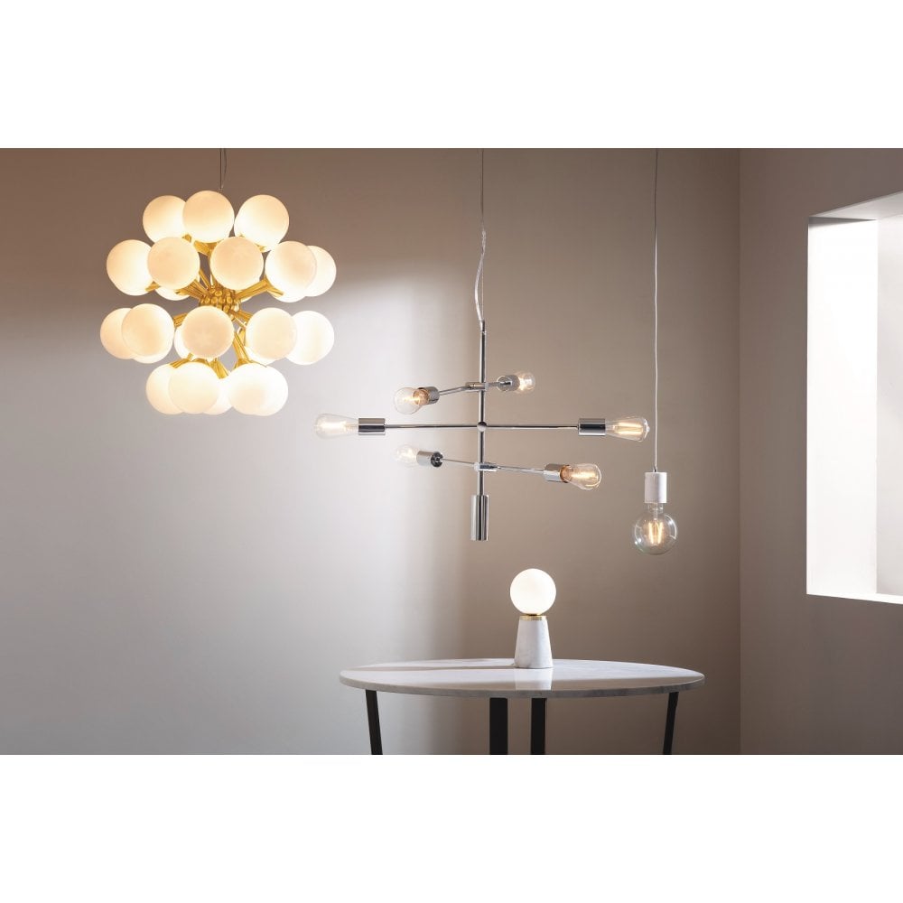 Oscar 28 Light Pendant in Brushed Brass with Gloss White Glass