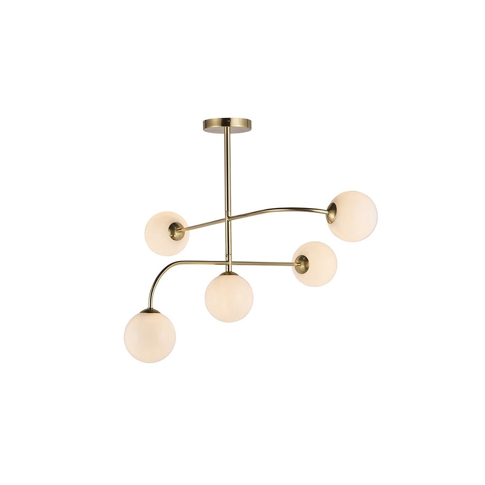 Otto 5 Light Semi Flush in Brushed Brass with Gloss White Glass