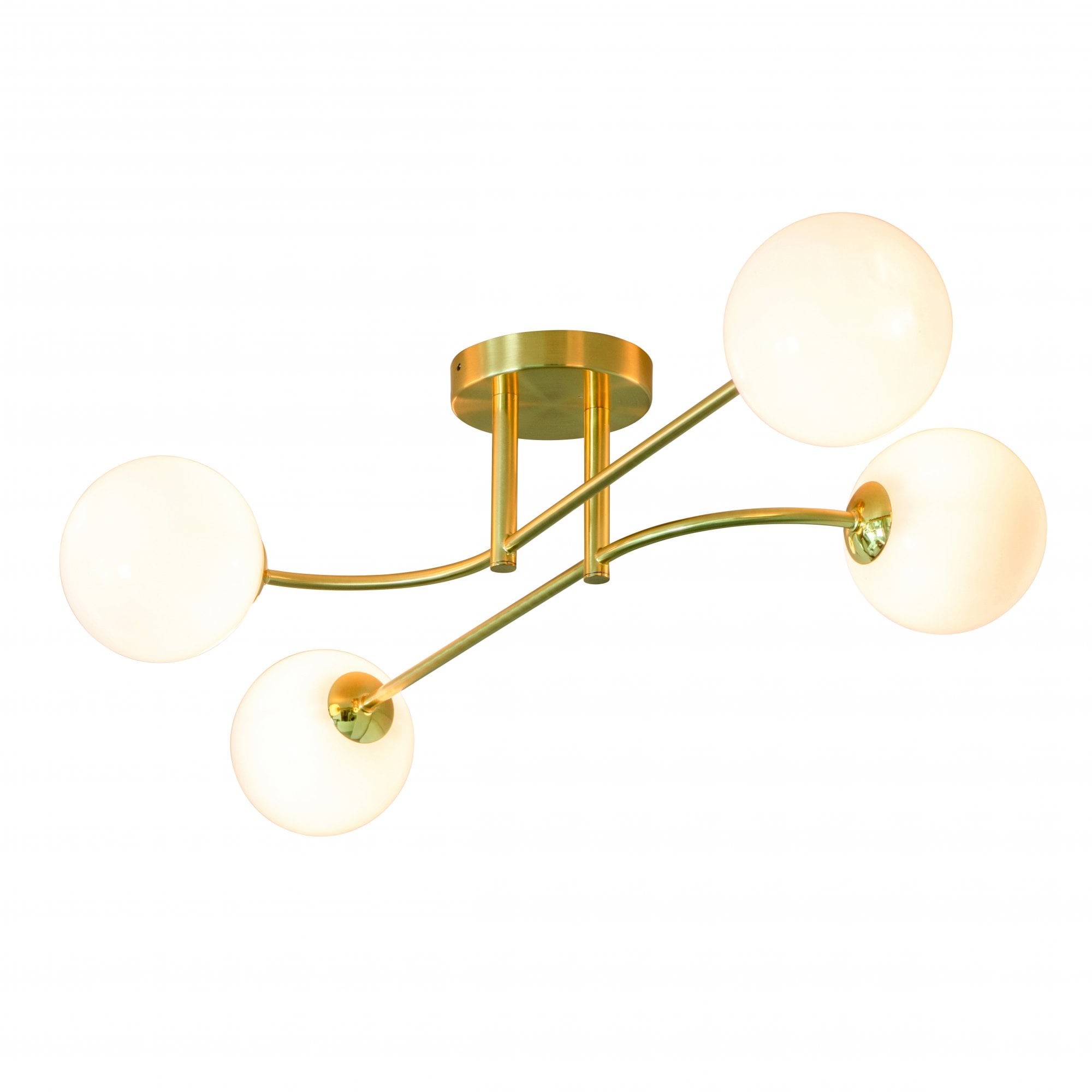 Otto 4 Light Semi Flush in Brushed Brass with Gloss White Glass