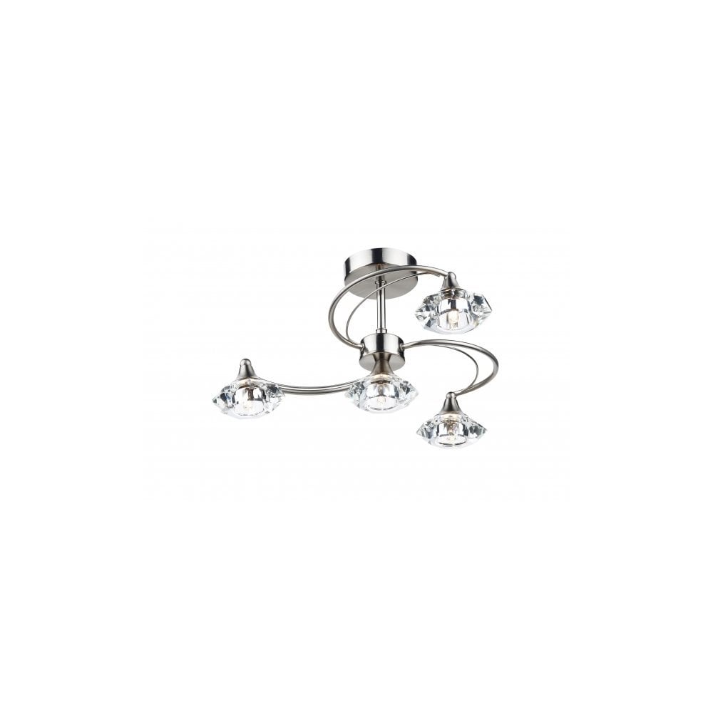 Luther 4 Light Satin Chrome Semi Flush Complete with Crystal Glass