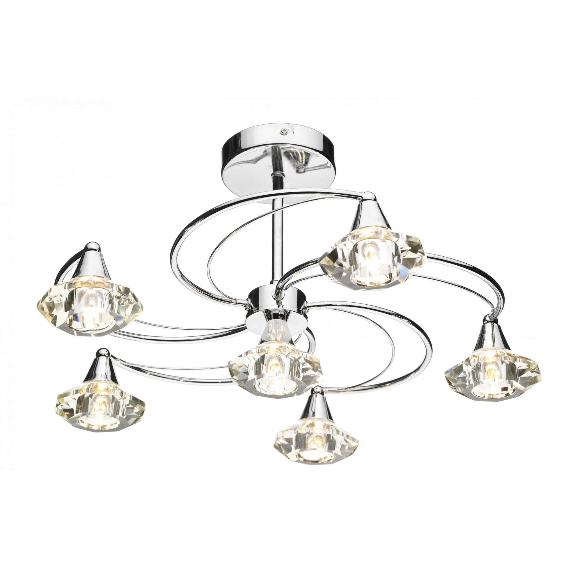 Luther 6 Light Polished Chrome Semi Flush Complete with Crystal Glass