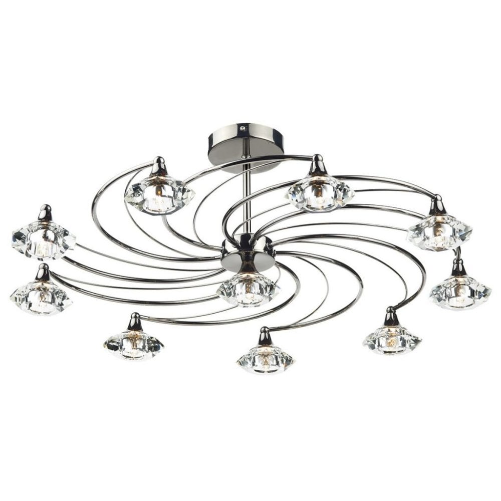 Luther 10 Light Semi Flush with Crystal Glass Black Chrome