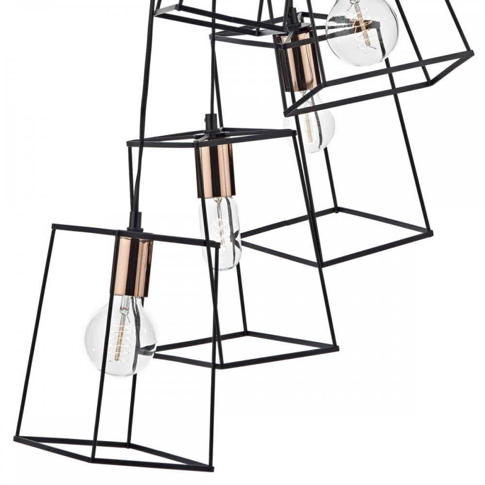 Tower 6 Light Cluster Pendant in Black & Copper