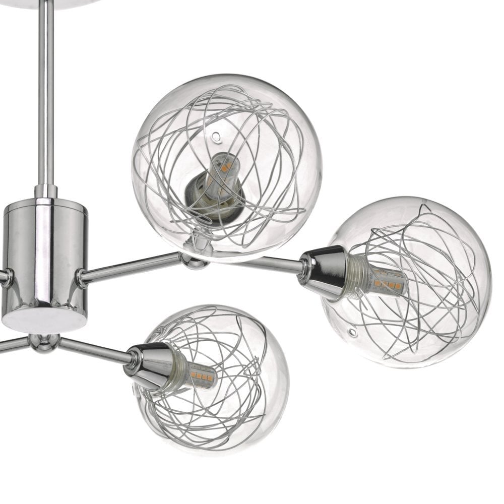 Tyka 6 Light Semi Flush Fitting in Polished Chrome & Glass