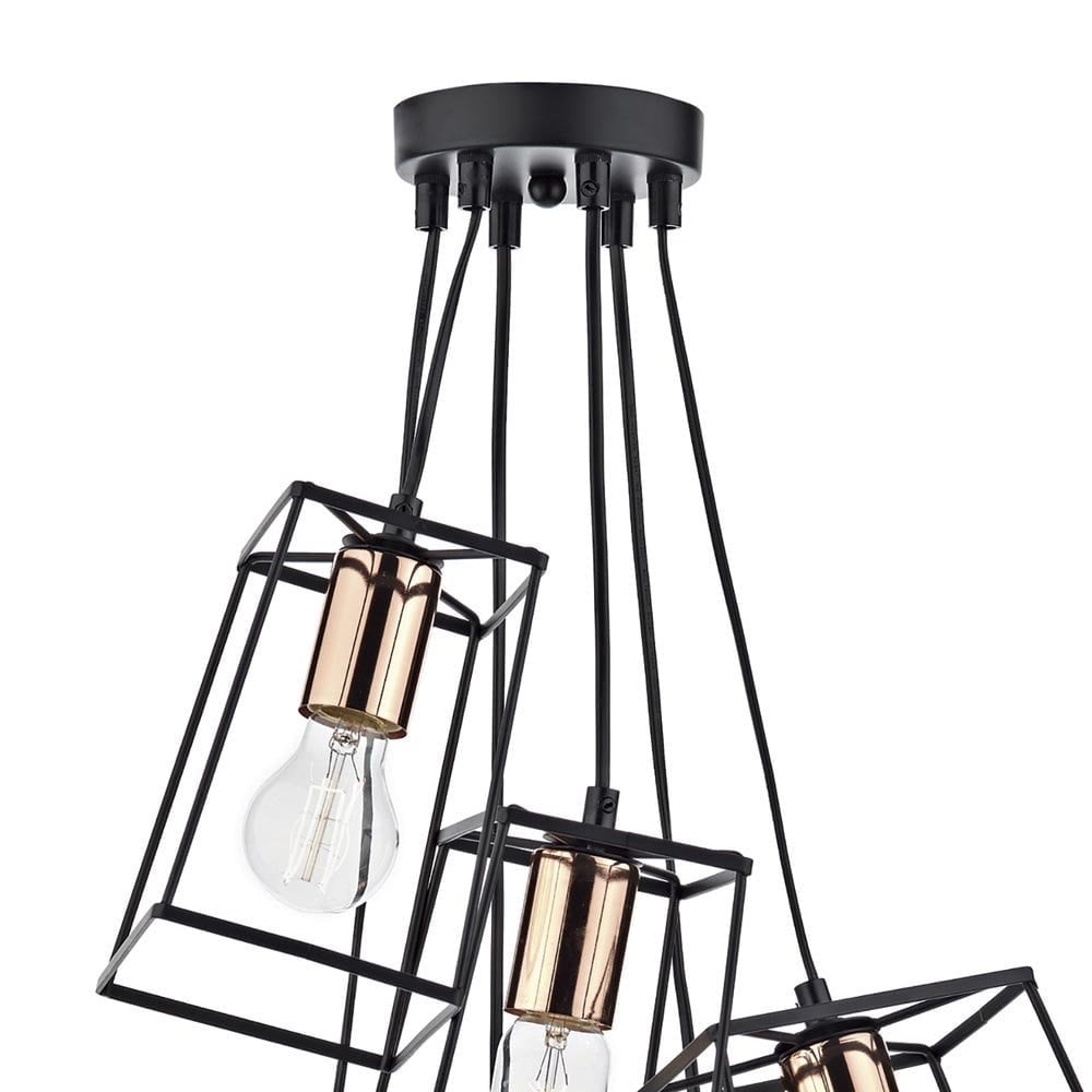 Tower 6 Light Cluster Pendant in Black & Copper