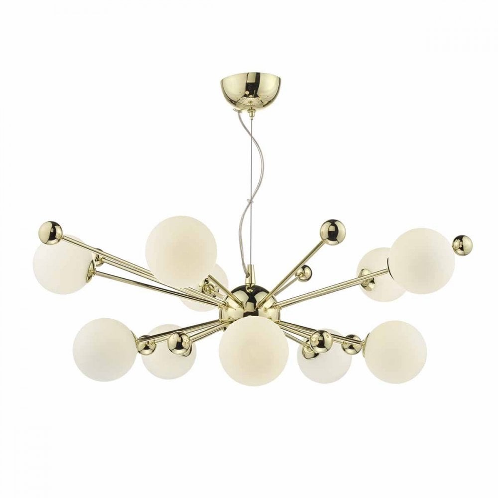 Ursa 10 Light Pendant in Gold with Opal Glass