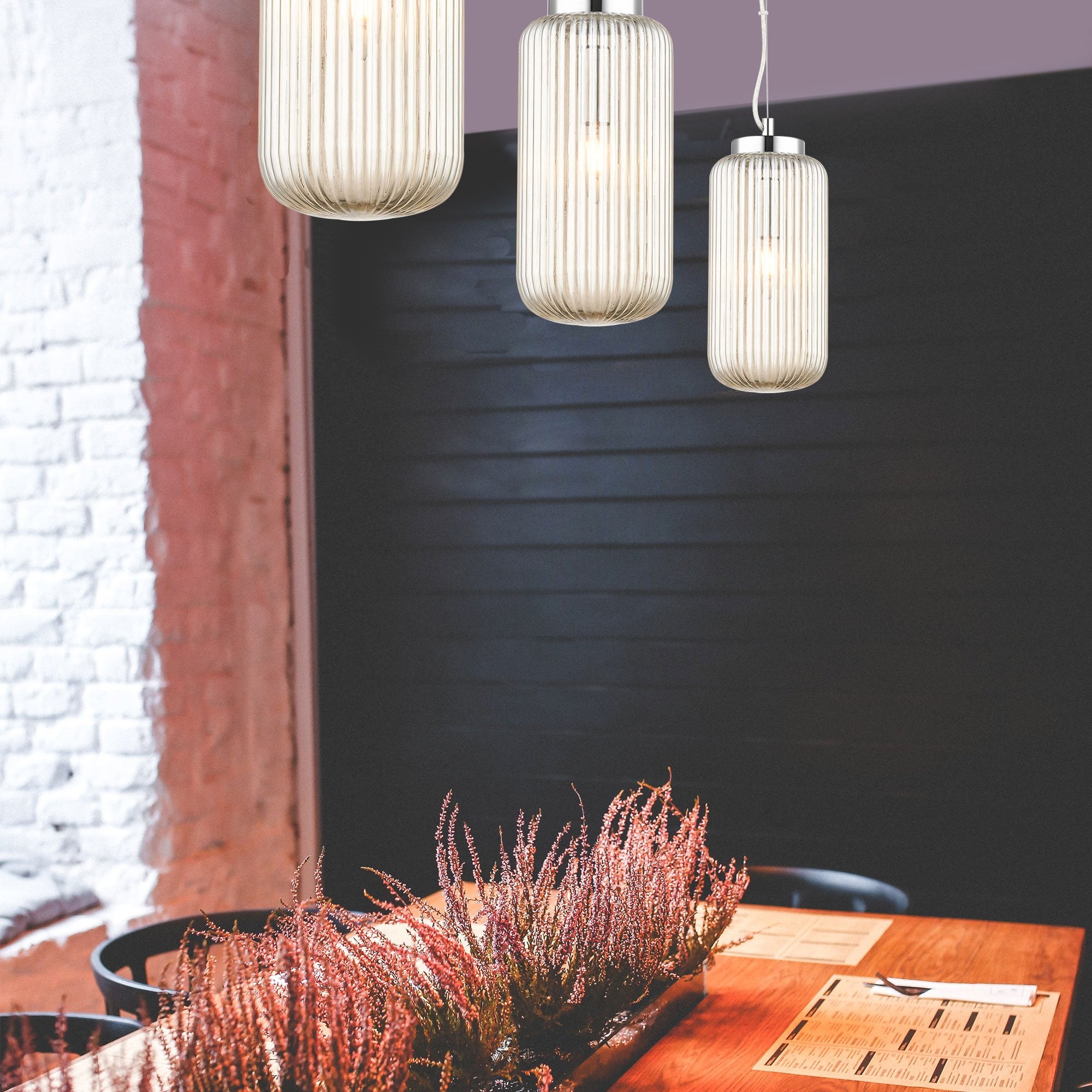 Mason Amber Ribbed Glass Single Pendant