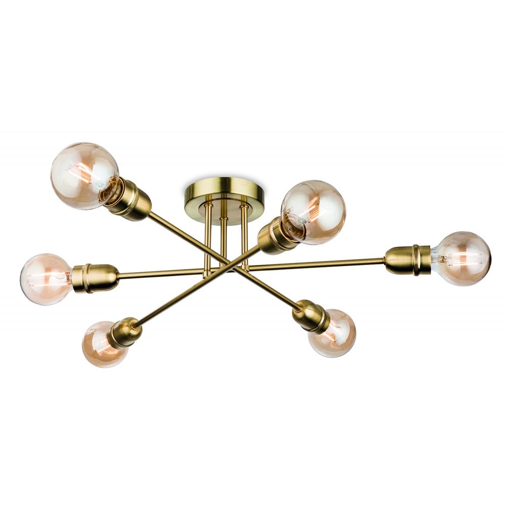 Trident 6 Light Flush Fitting in Brushed Brass Finish