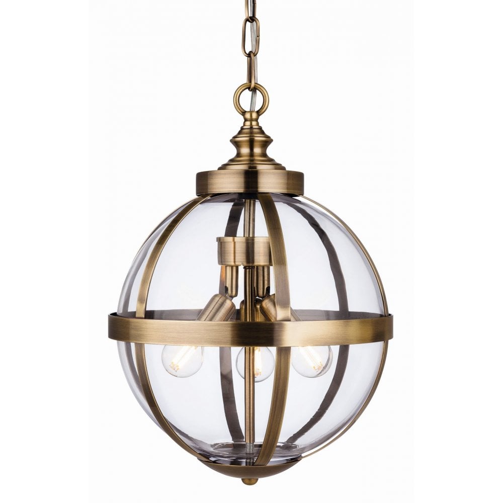 Monroe 3 Light Pendant in Antique Brass Finish