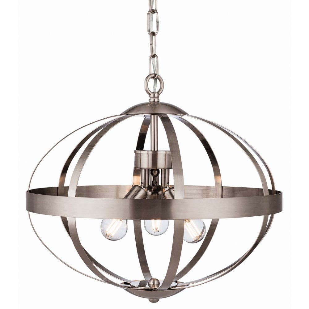 Healey 3 Light Pendant in Brushed Steel Finish