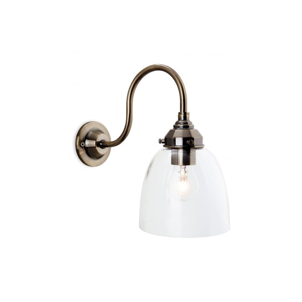 Victoria Wall Light in Antique Brass & Dome Shaped Clear Glass