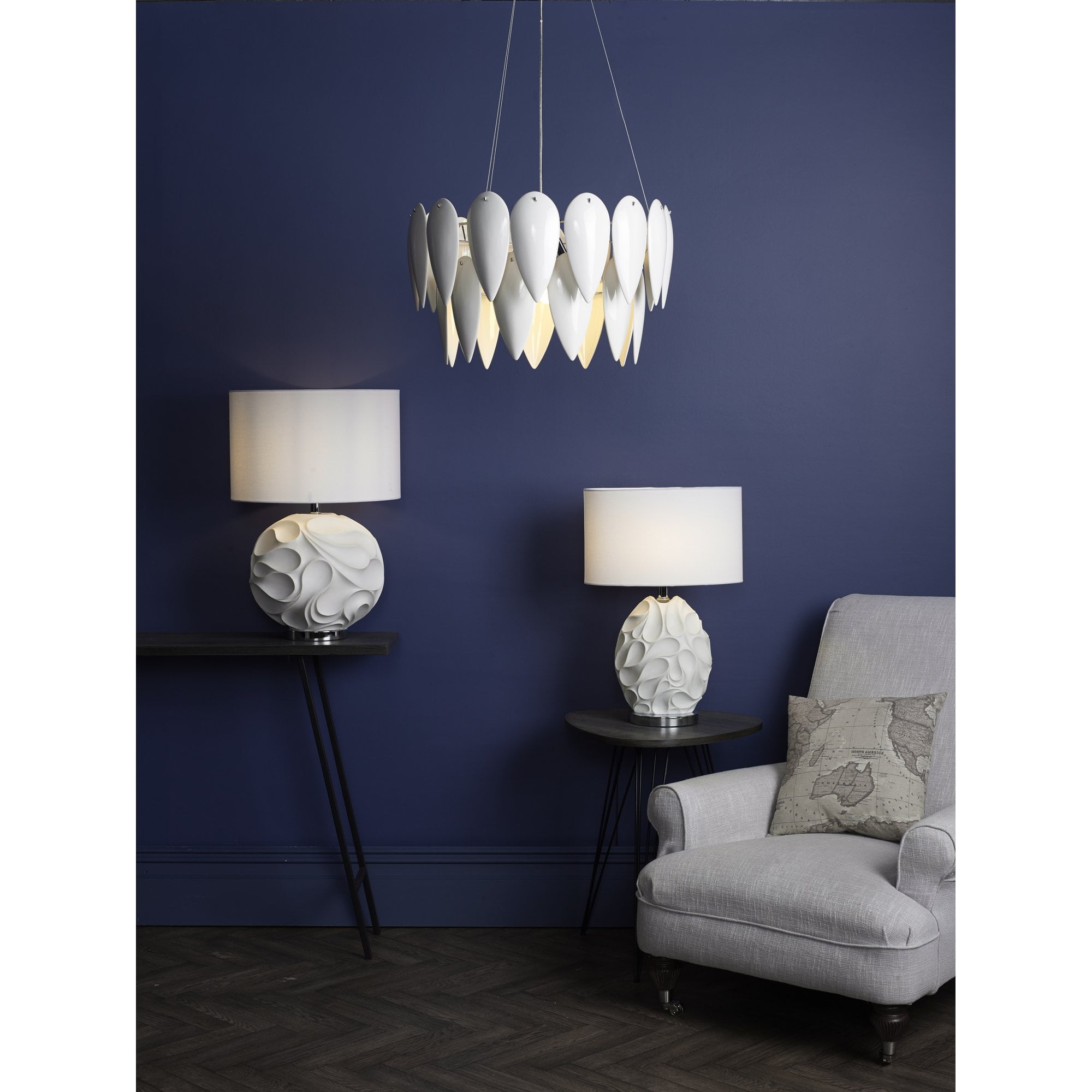 Phillipa 3 Light Pendant in White Ceramic Finish