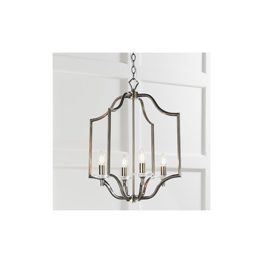 Lainey 4 Light Pendant in Antique Brass & Crystal