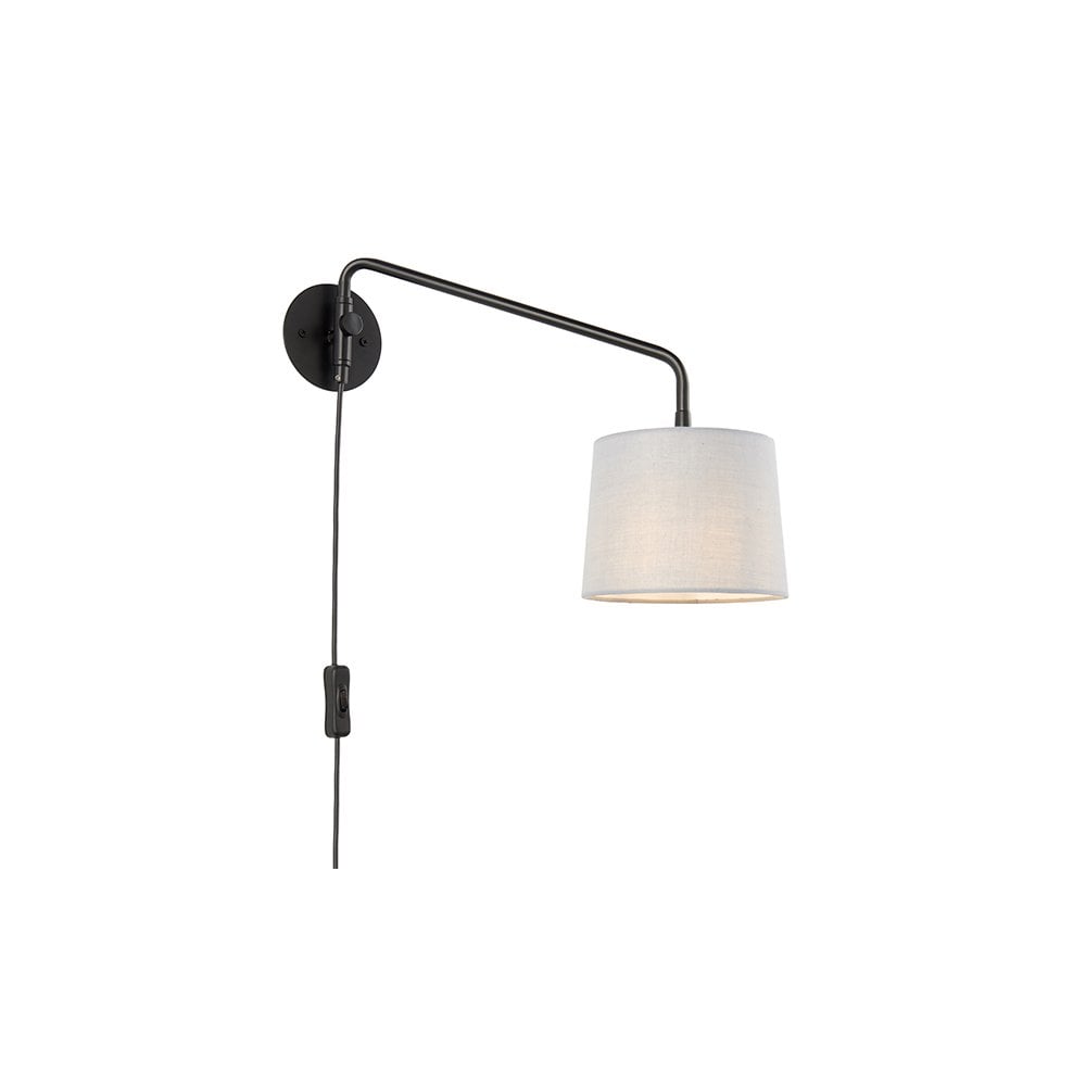 Carlson Small Modern Wall Light in Matt Black C/W Grey Shade