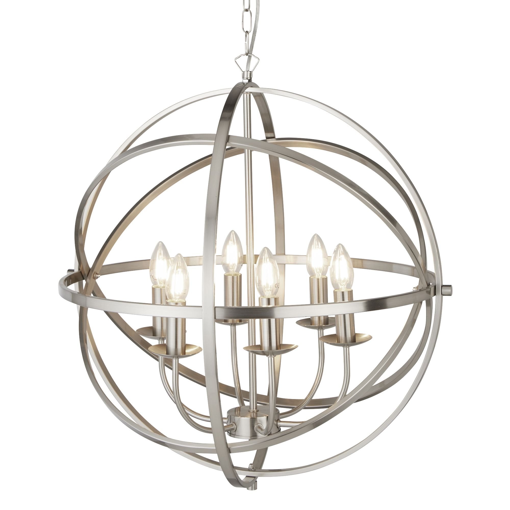 Orbit 6 Light Cage Frame Orb Pendant Satin Silver