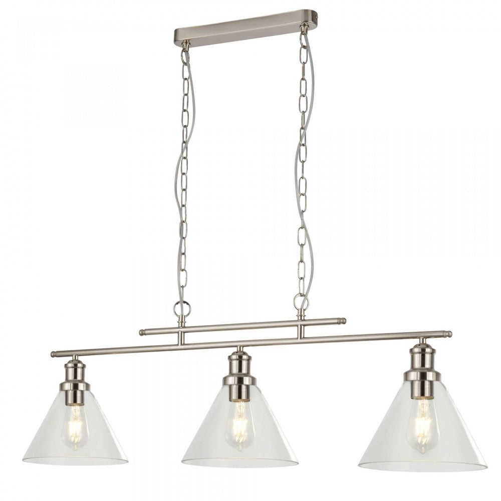 Pyramid 3 Light Pendant Satin Silver Clear Glass Shades