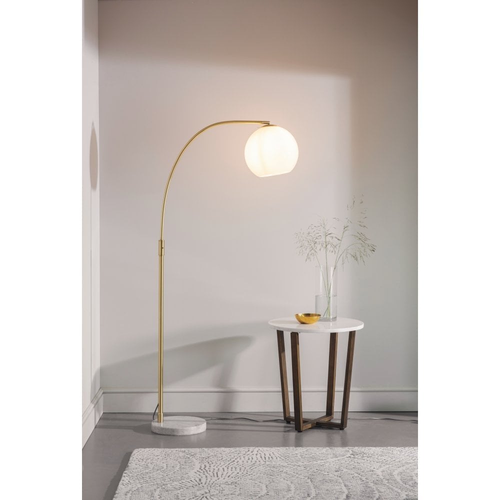 Otto Floor Lamp in Brushed Brass with Gloss Opal Glass