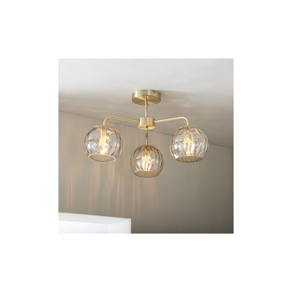 Dimple 3 Light Semi-Flush Fitting in Brushed Brass