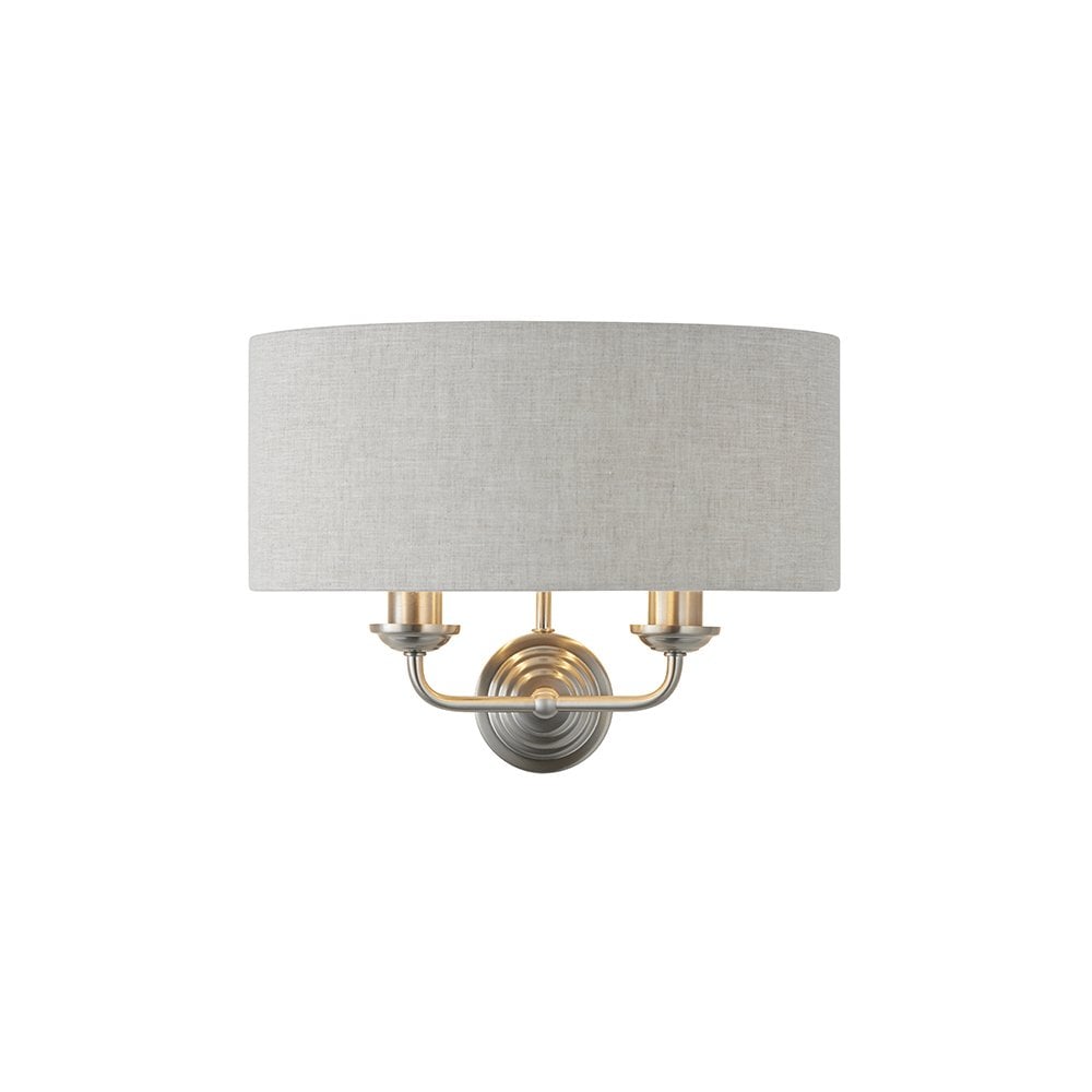 Highclere Double Wall Light in Brushed Chrome C/W Natural Shade