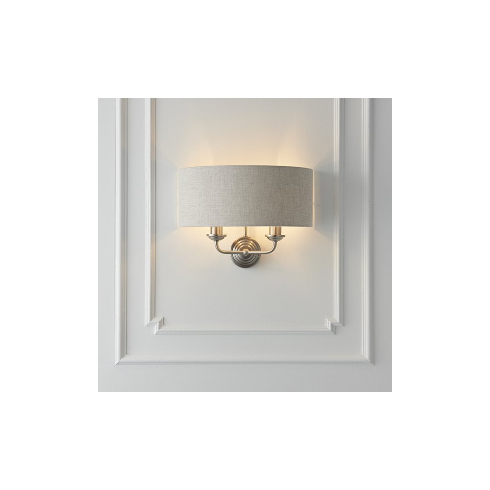 Highclere Double Wall Light in Brushed Chrome C/W Natural Shade