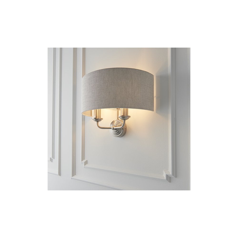 Highclere Double Wall Light in Brushed Chrome C/W Natural Shade