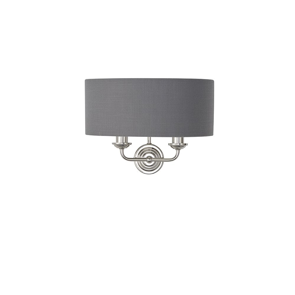 Highclere Double Wall Light in Bright Nickel C/W Charcoal Shade
