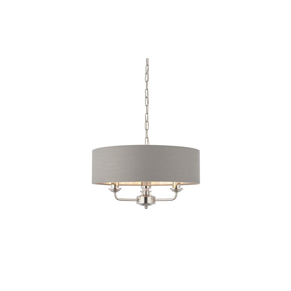 Highclere 3 Light Pendant in Bright Nickel C/W Charcoal Shade