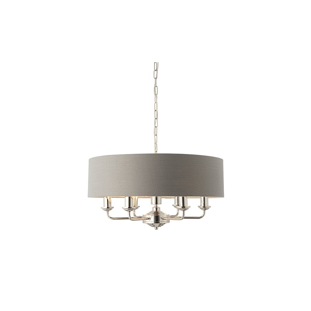 Highclere 6 Light Drum Pendant in Bright Nickel C/W Charcoal Shade