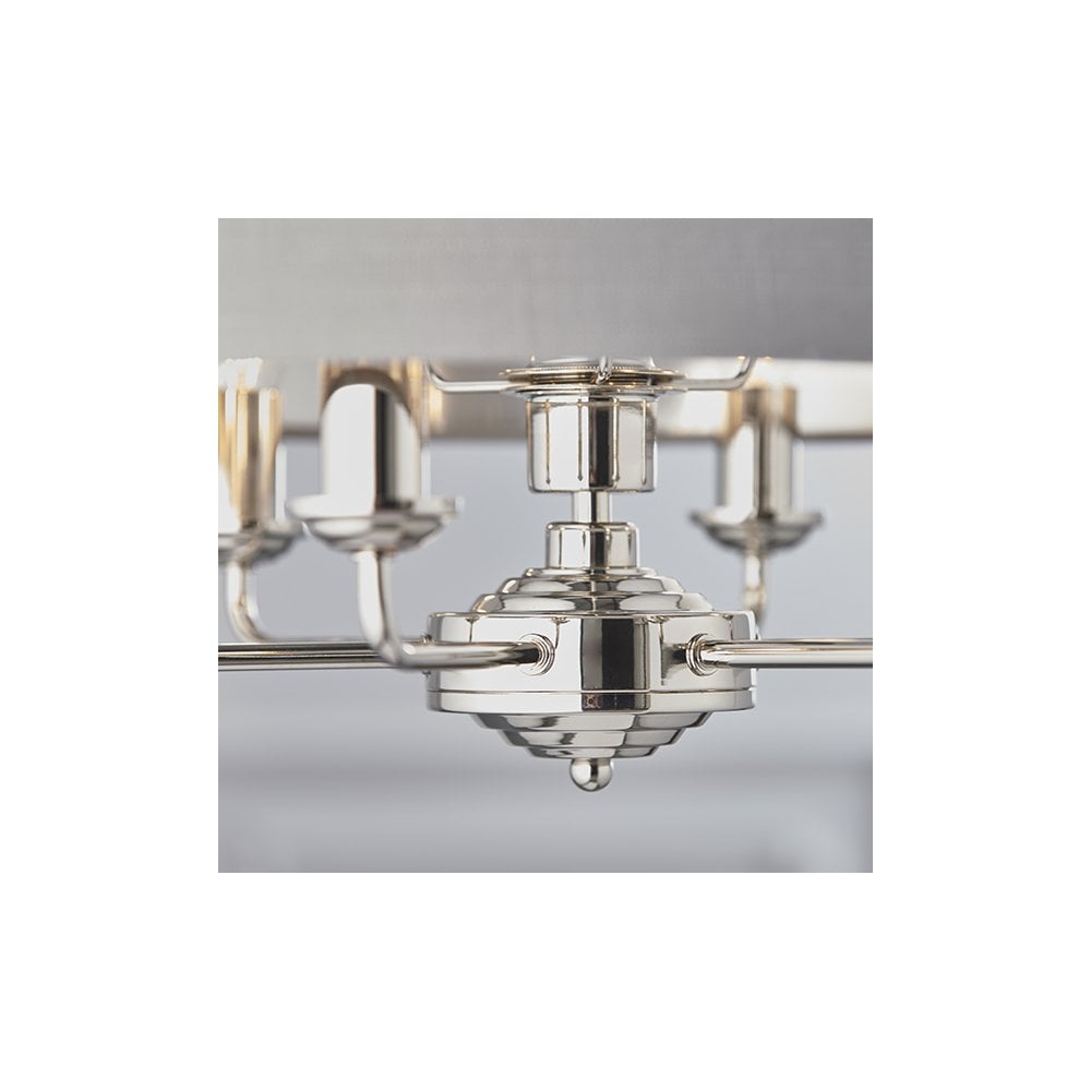 Highclere 6 Light Drum Pendant in Bright Nickel C/W Charcoal Shade