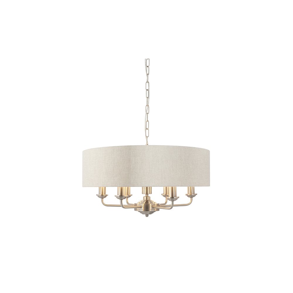 Highclere 6 Light Drum Pendant in Brushed Chrome C/W Natural Shade