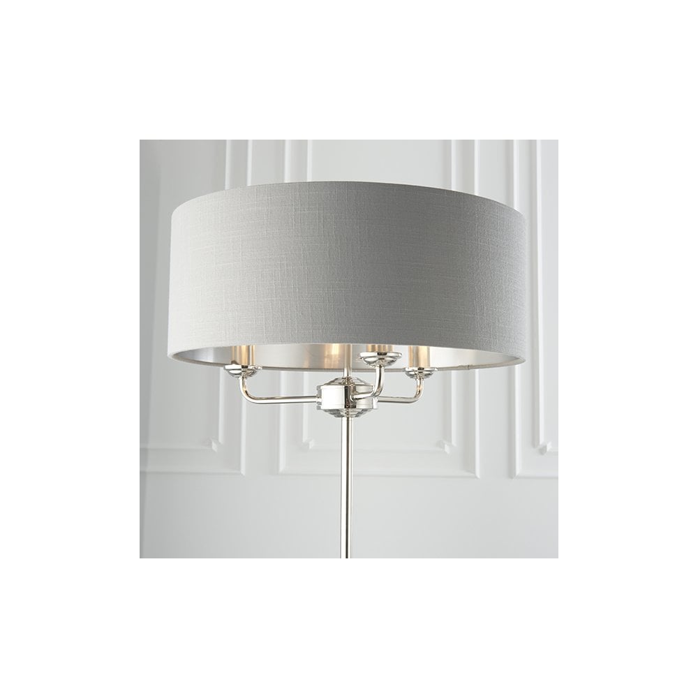 Highclere 3 Light Floor Lamp in Bright Nickel C/W Charcoal Shade
