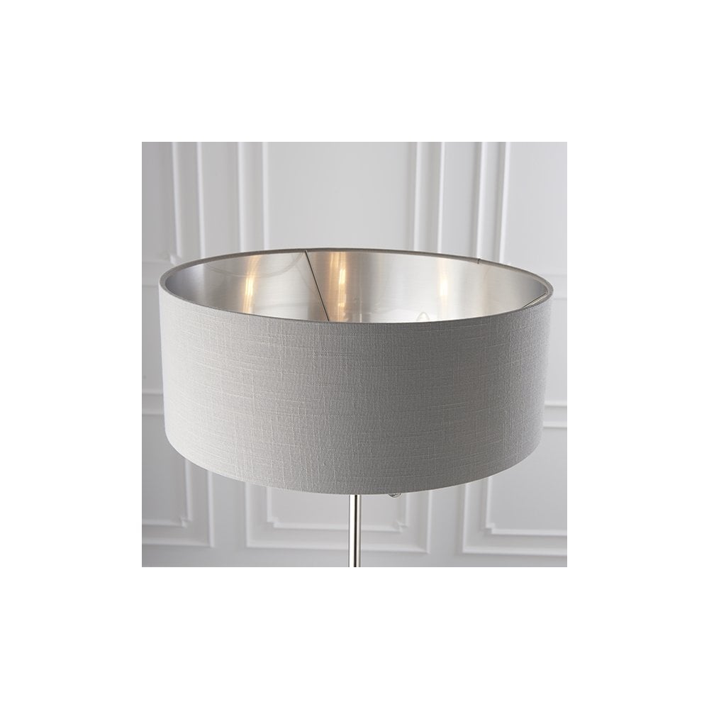 Highclere 3 Light Floor Lamp in Bright Nickel C/W Charcoal Shade
