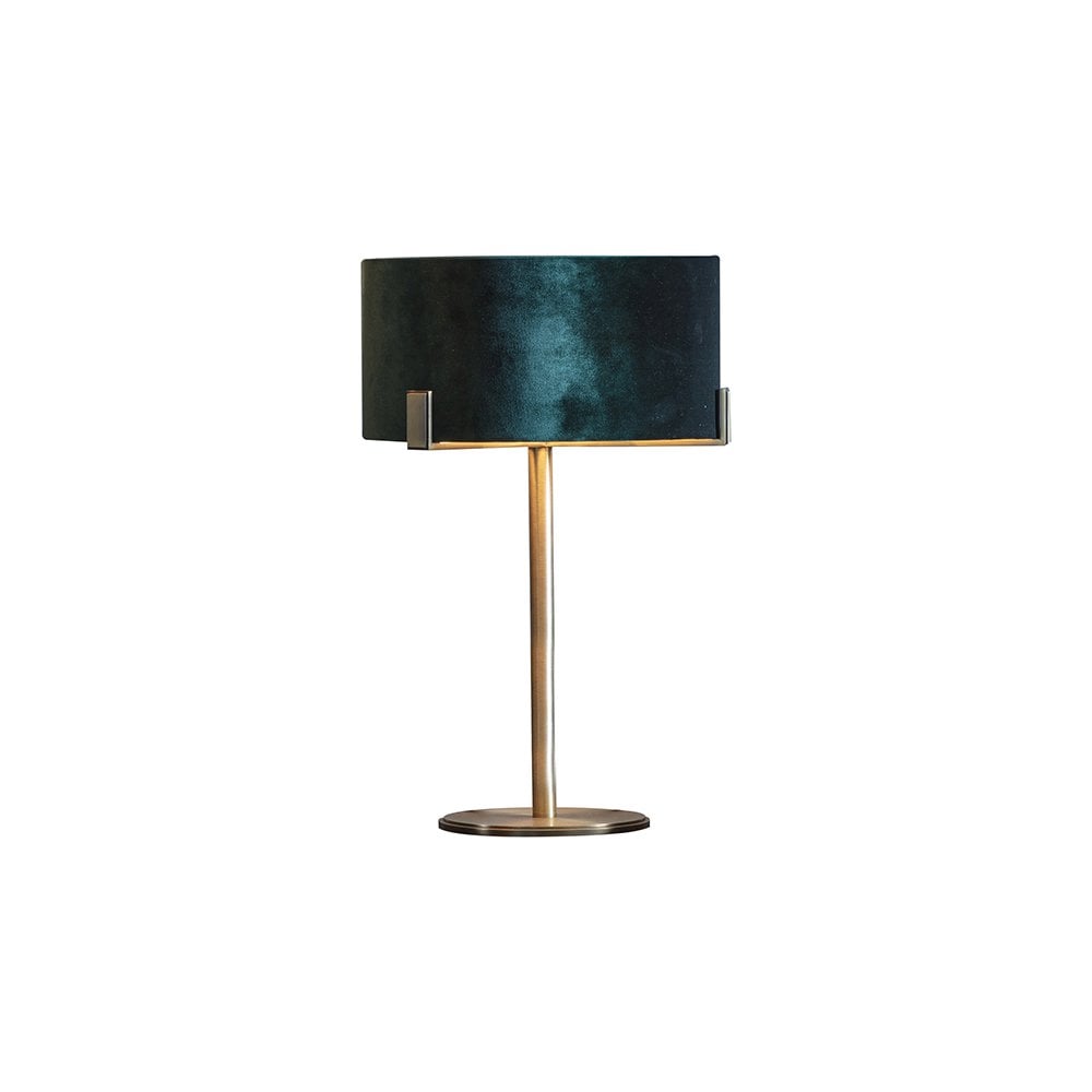 Hayfield Table Lamp in Matt Antique Brass C/W Green Velvet Shade