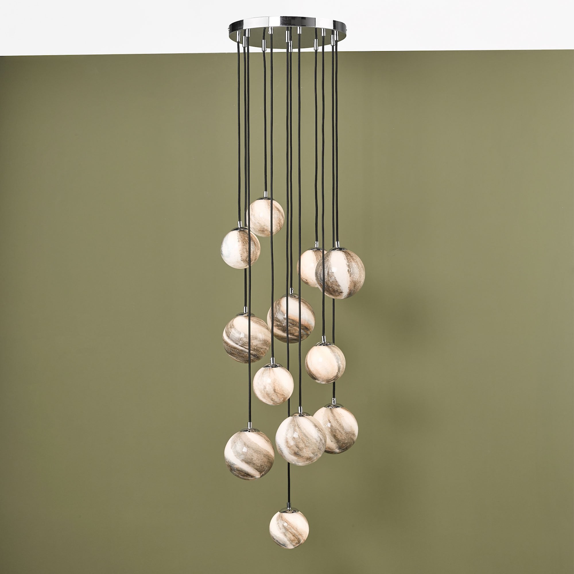 Mikara 12 Light Cluster Pendant Polished Chrome Glass 2.5M