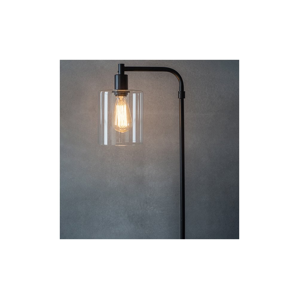 Toledo Matt Black Floor Lamp with Clear Glass Head