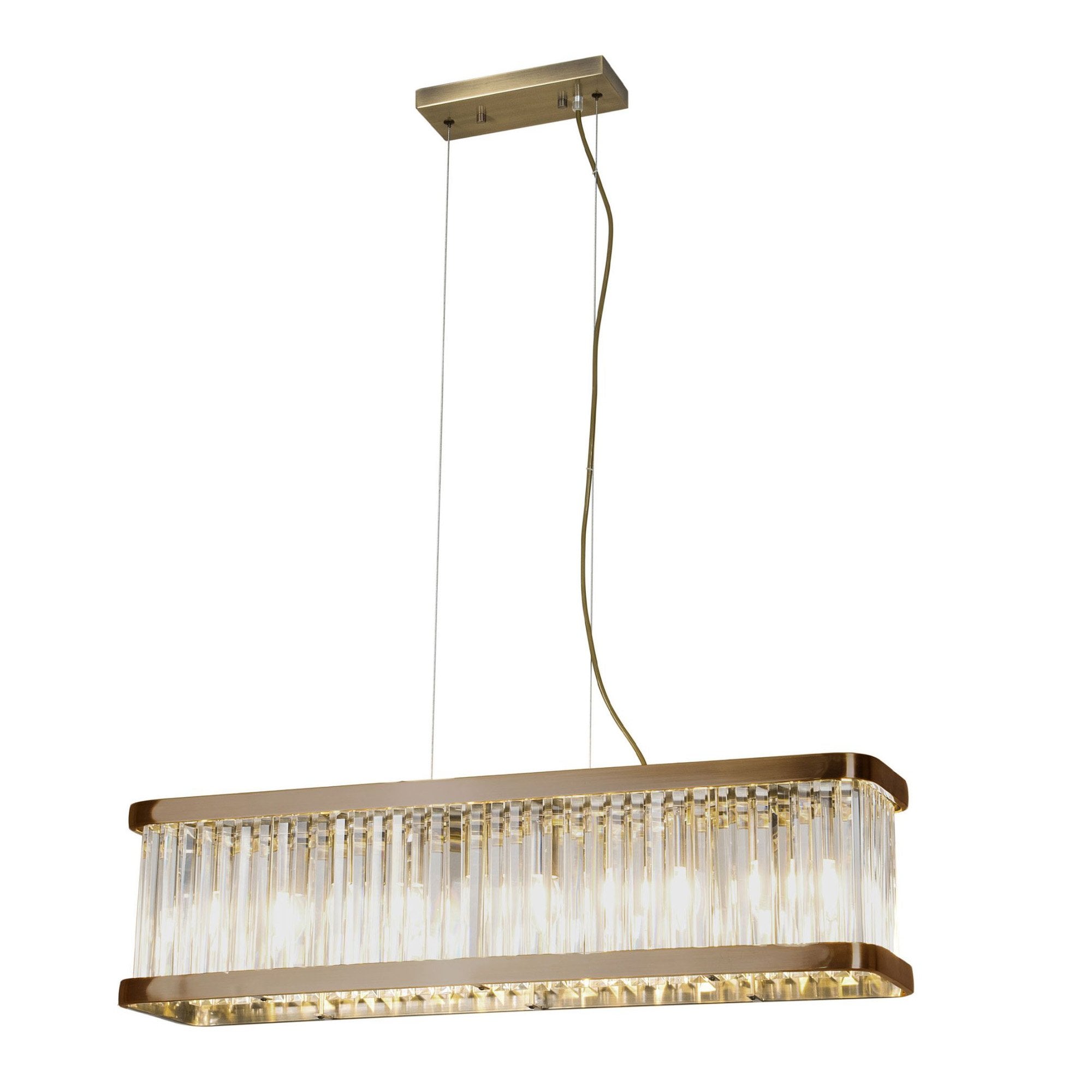 Pandora 5 Light Long Crystal Bar Pendant Antique Brass