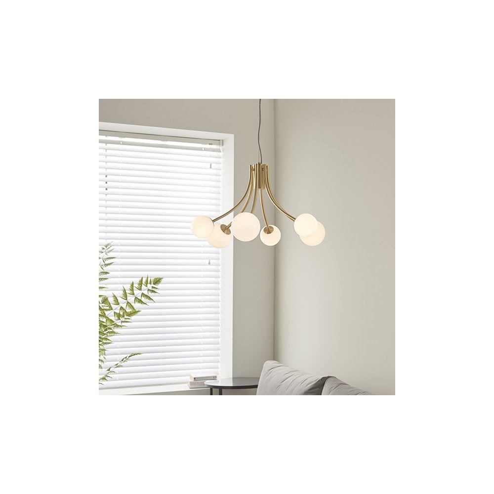 Bloom 6 Light Pendant in Gold with Opal Glass