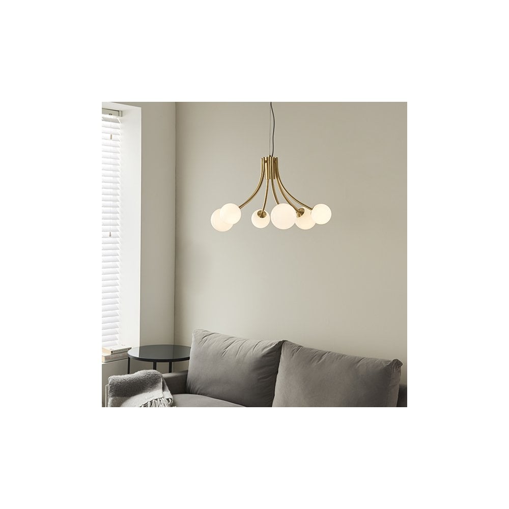 Bloom 6 Light Pendant in Gold with Opal Glass