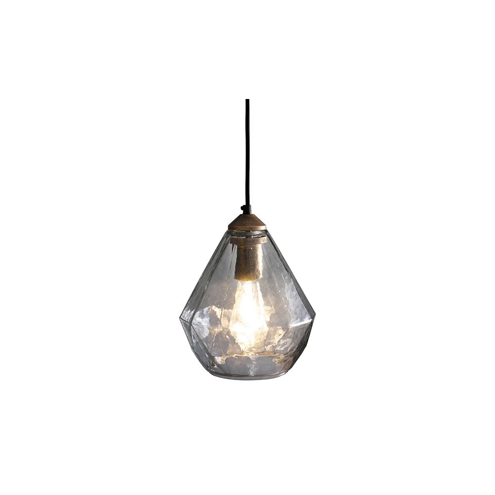 Ebbe Single Pendant in Antique Gold & Clear Glass